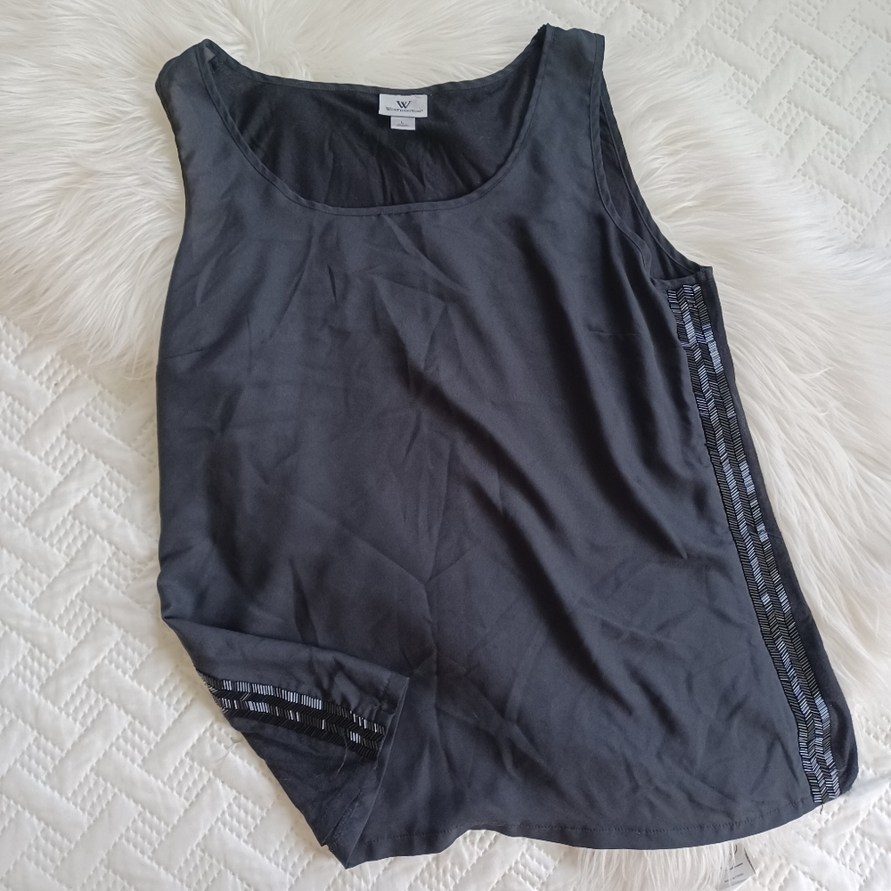{Worthington} Silky Black Tank with Side Beading